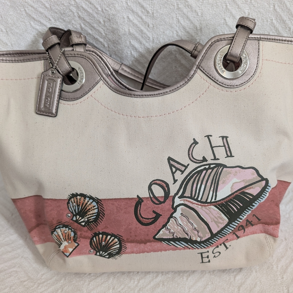 Coach Women's Cream and Pink Tote Bag F19273